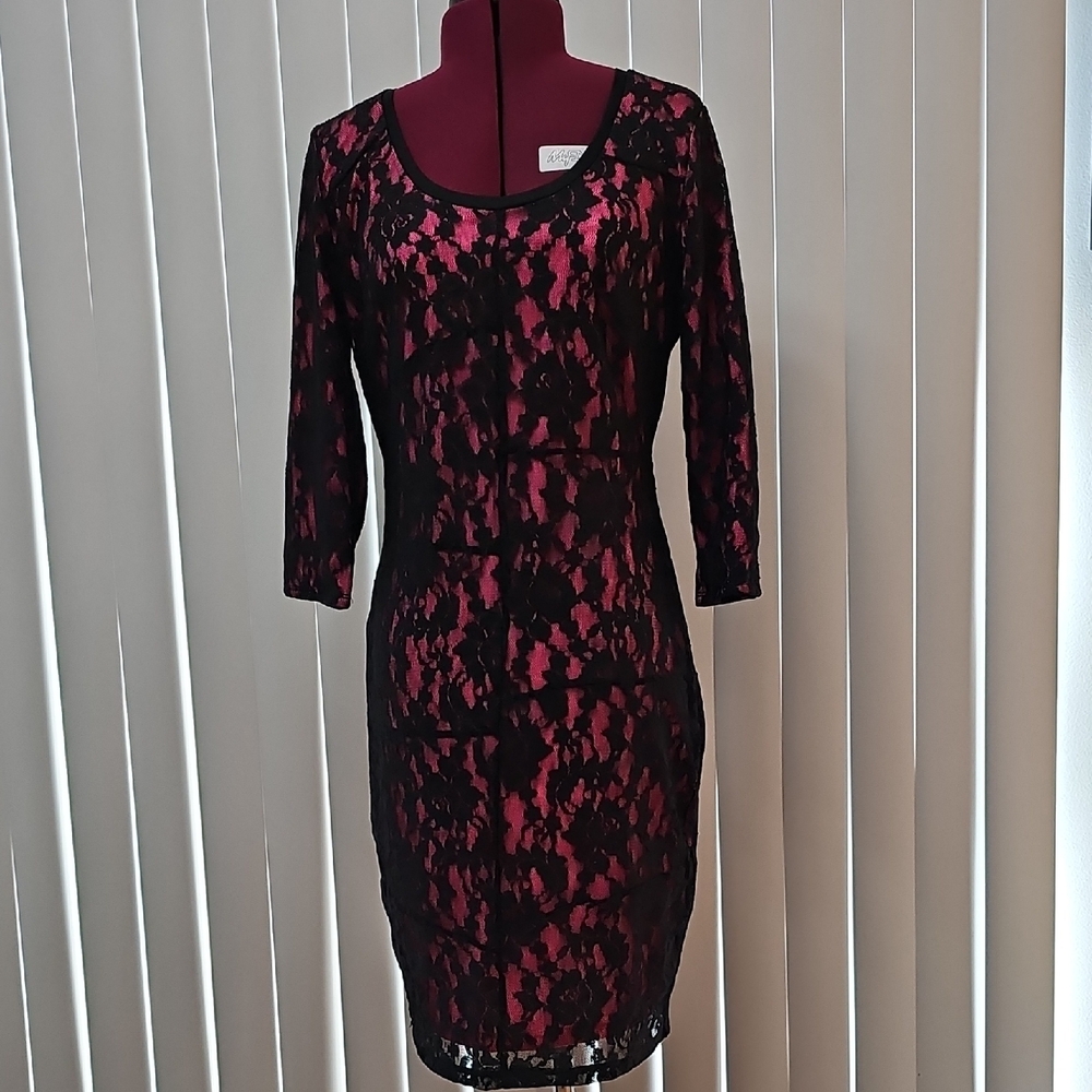 Elegant Black and Pink Lace Dress